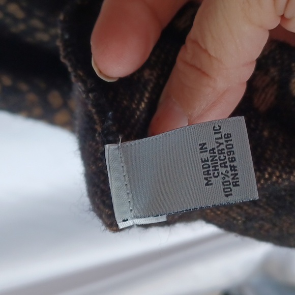 Ruff Hewn Swing Sweater, brown & tan, geometric pattern, open high/low  sz L - Picture 6 of 7